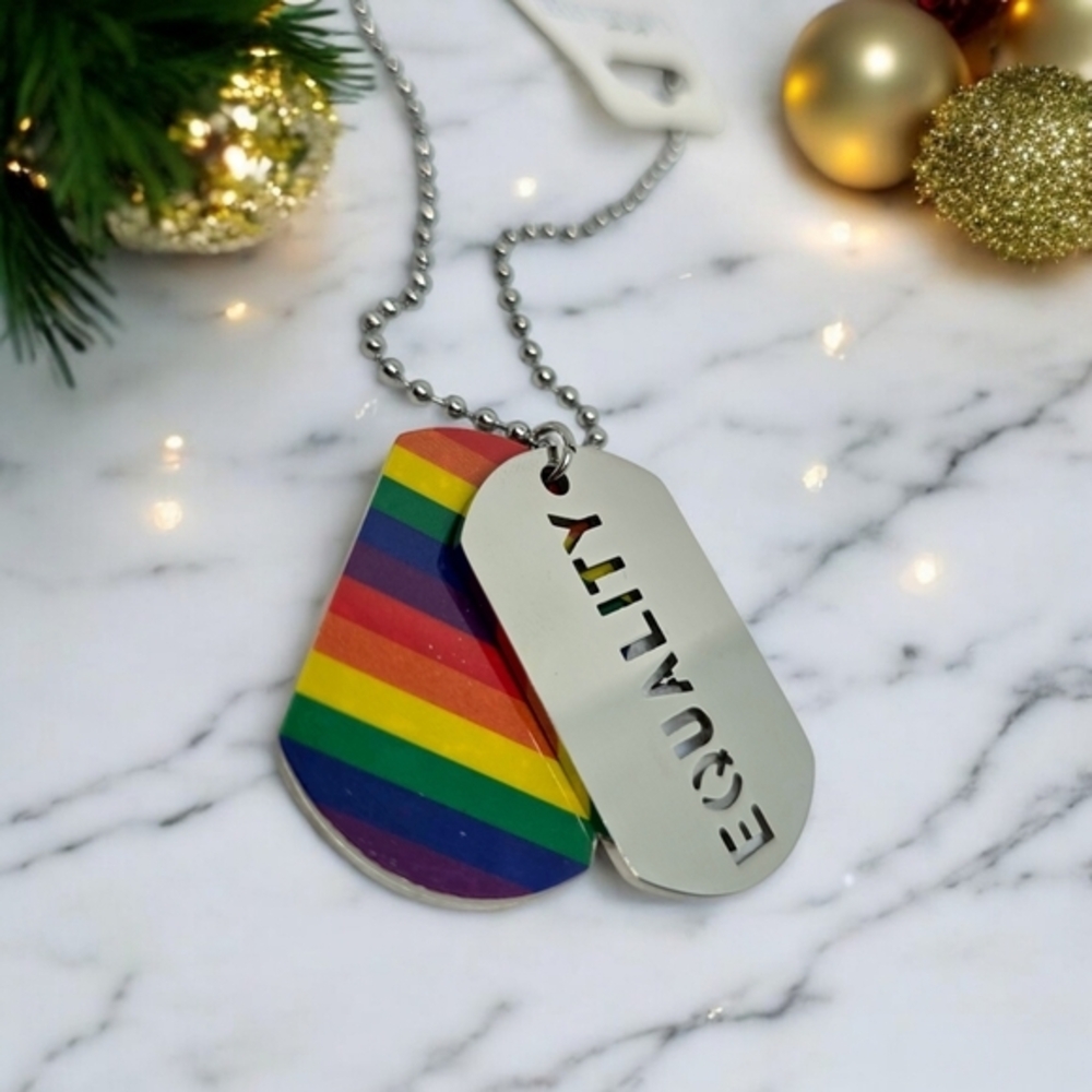 NEW Equality Rainbow Pride Double Pendants Stainless‎ Steel Necklace